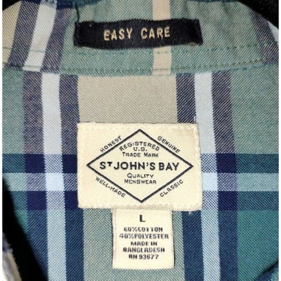 St. John’s Bay Button Down Long Sleeve Shirt Men's Large Green Window Pane Plaid - Picture 4 of 6